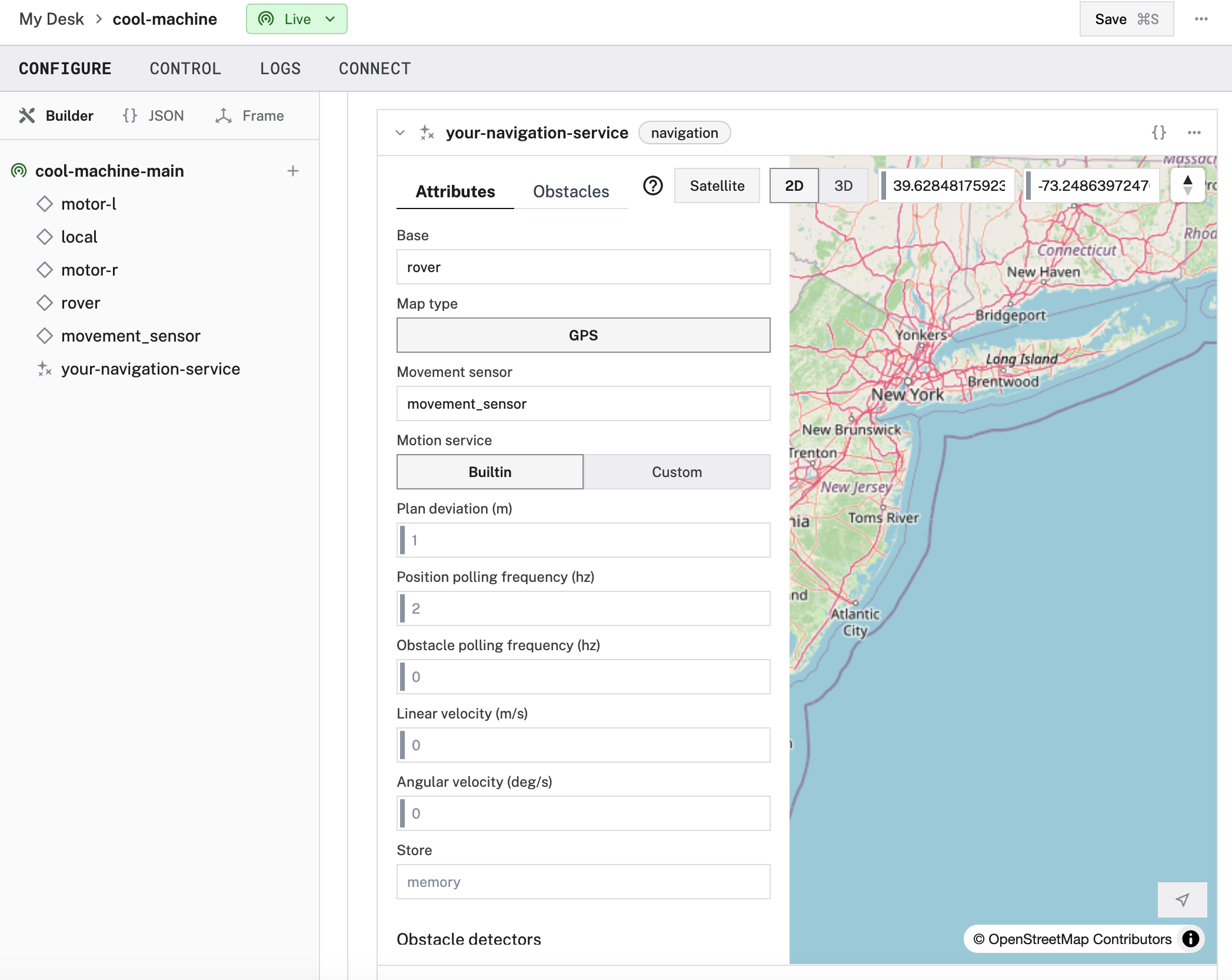 An example configuration for a navigation service.